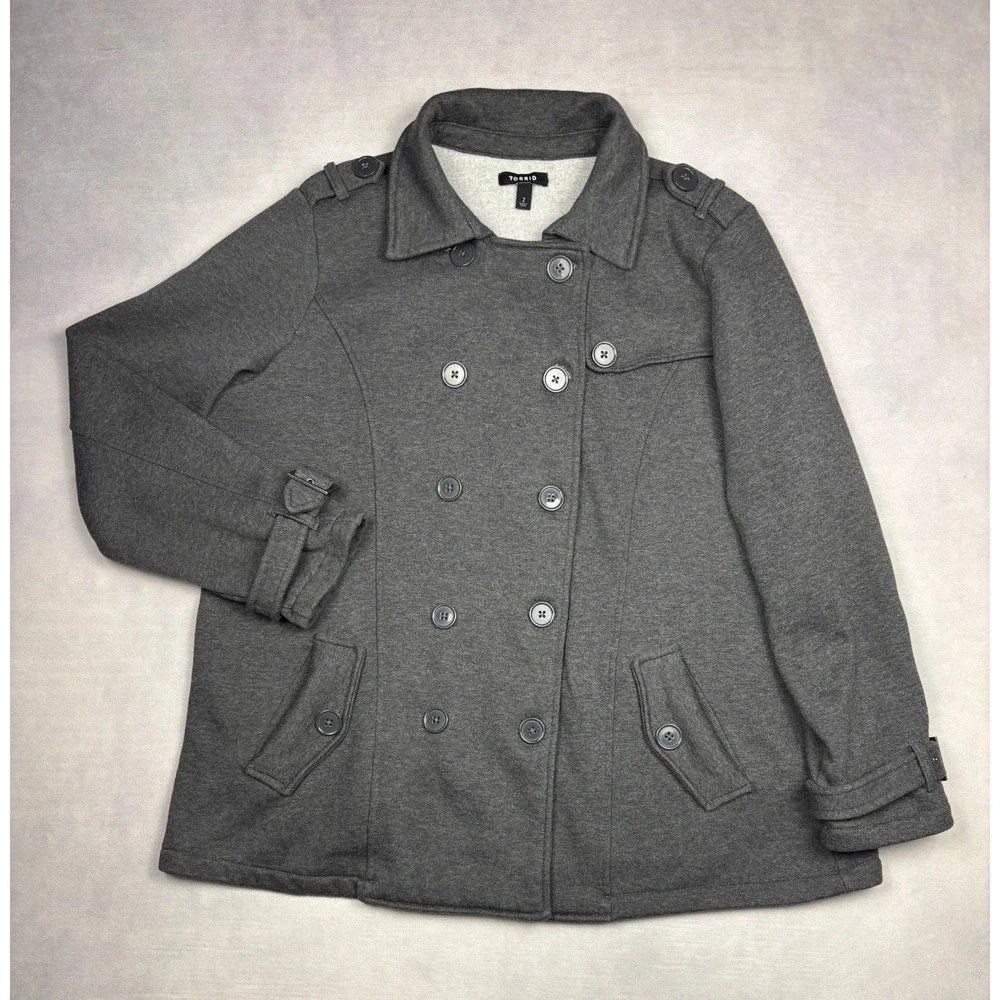 Torrid Grey Fleece Lined Sweatshirt Peacoat Jacket Plus Size 2 2X 15981806